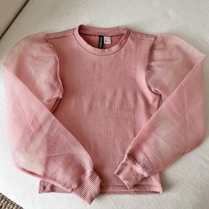 US S H&M pink puff sleeve knit top